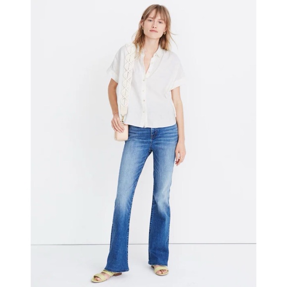 Madewell Linen-Blend Hilltop Shirt Eyelet White Short Sleeve Button Down Coastal - Picture 12 of 12